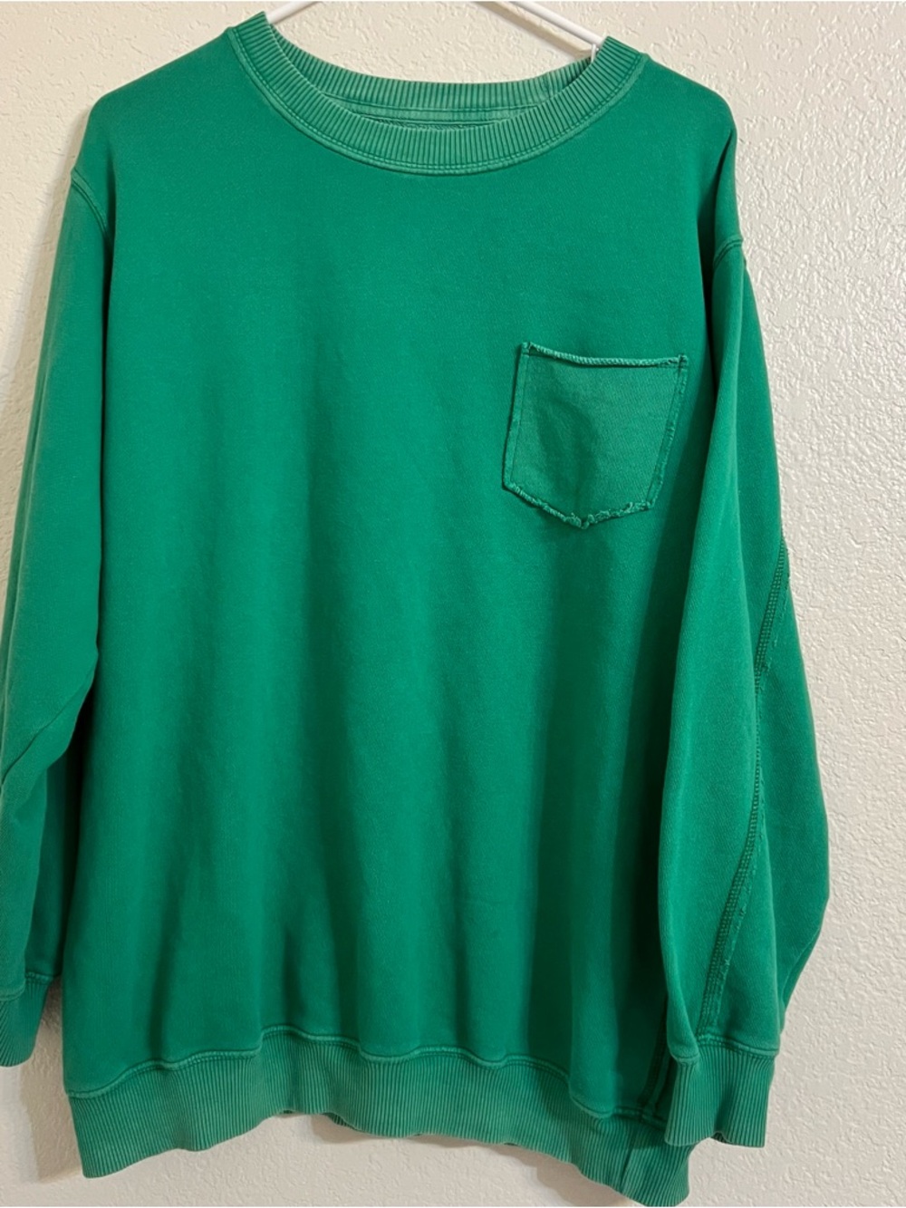 Aerie sweatshirt green crewneck slouchy relaxed lounge pocket small pullover - Picture 7 of 7